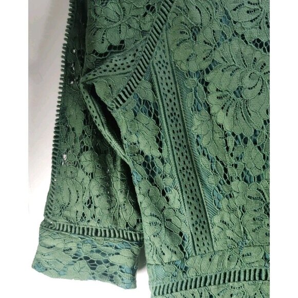 Metisu Dress Forest Green Ivy Lace Pattern Lined Overlay V-neck Size S - Picture 8 of 16